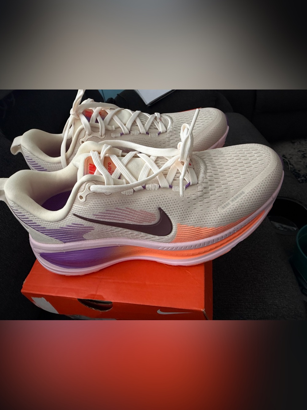 Nike Women's Cream Running Shoes with Peach and Purple Accents